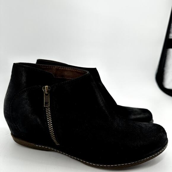 Dansko Leyla Boot Burnished Nubuck Leather Side Zip Ankle Memory Foam Black 9 - Picture 3 of 7